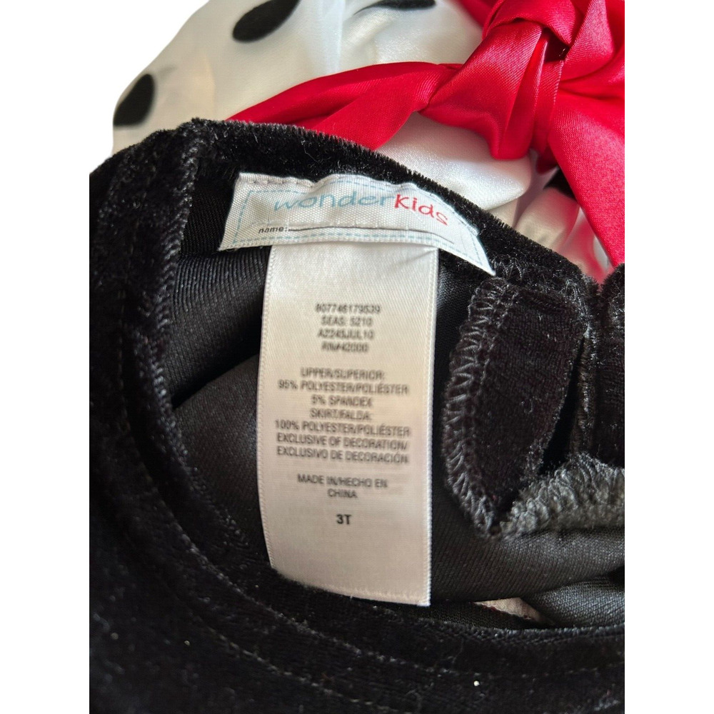 Wonder Kids Dress Girls Size 3T Soft Black White Velvet Polka Dot Red Bow - Picture 6 of 10